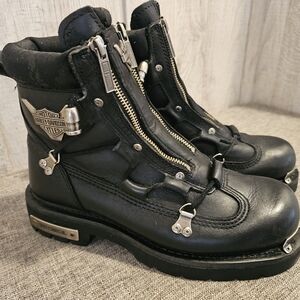 Harley-Davidson Black Leather Motorcycle Boots with Silver Details